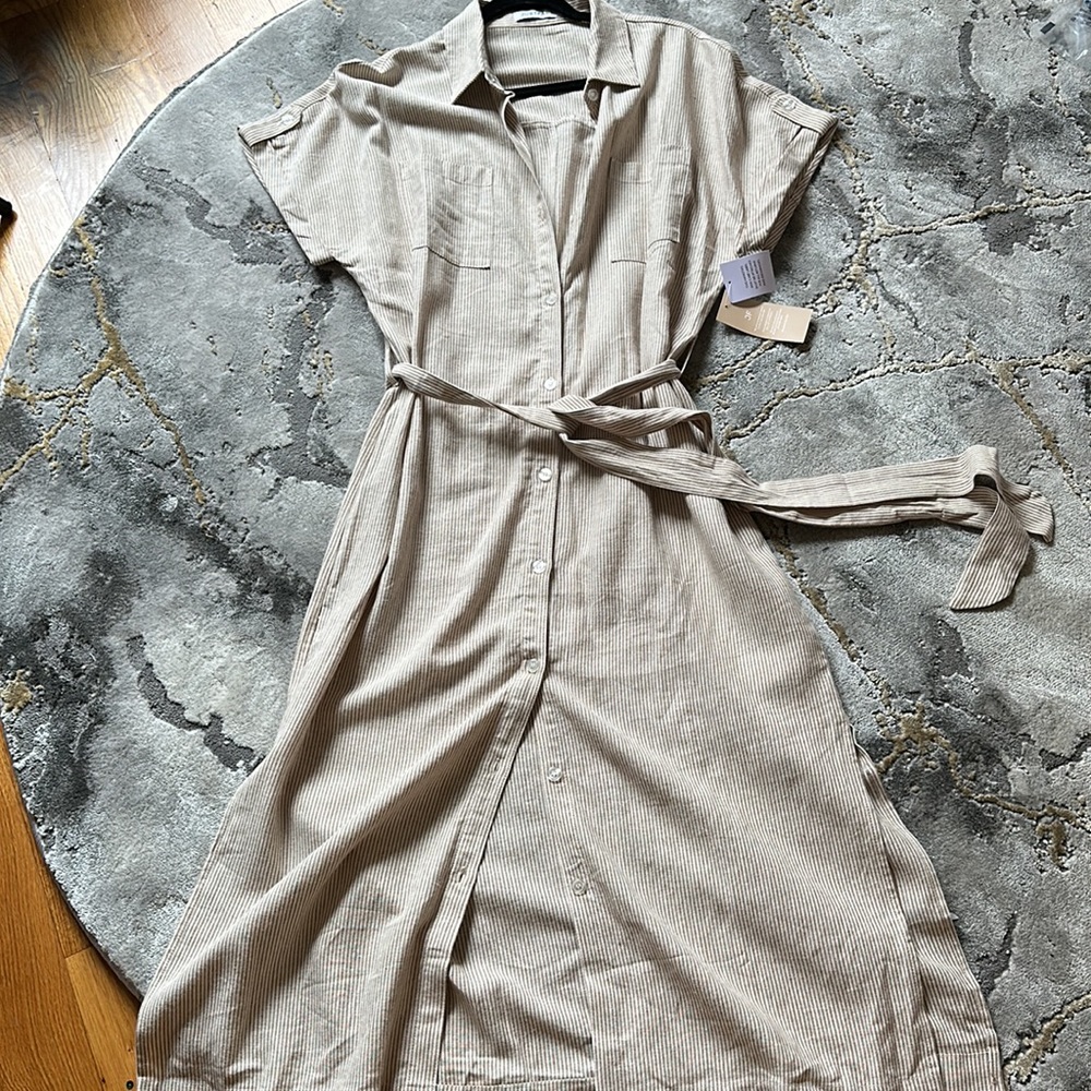 Tan Striped Button Down Dress
